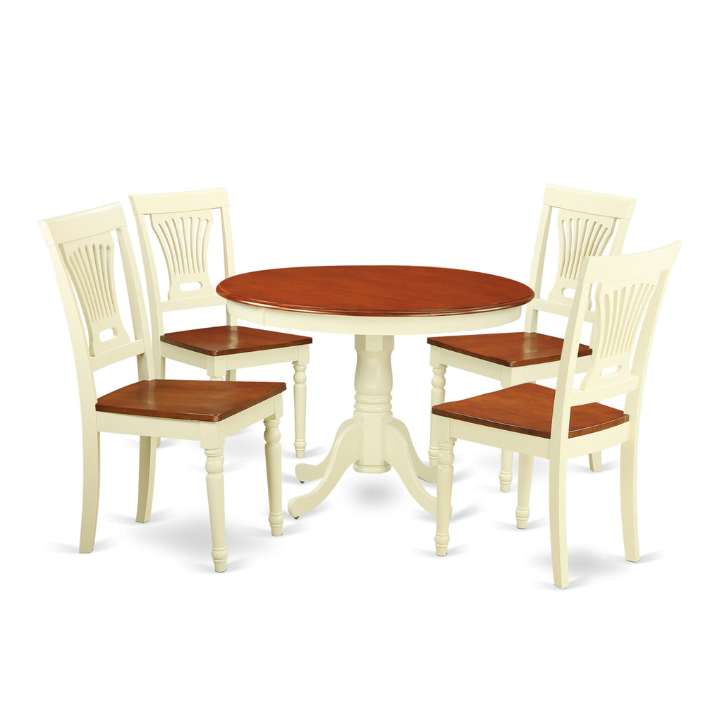 HLPL5-M67-G Dining Set with Round Table, Pedestal Base & 4 Chairs, 42-Inch, Buttermilk & Cherry