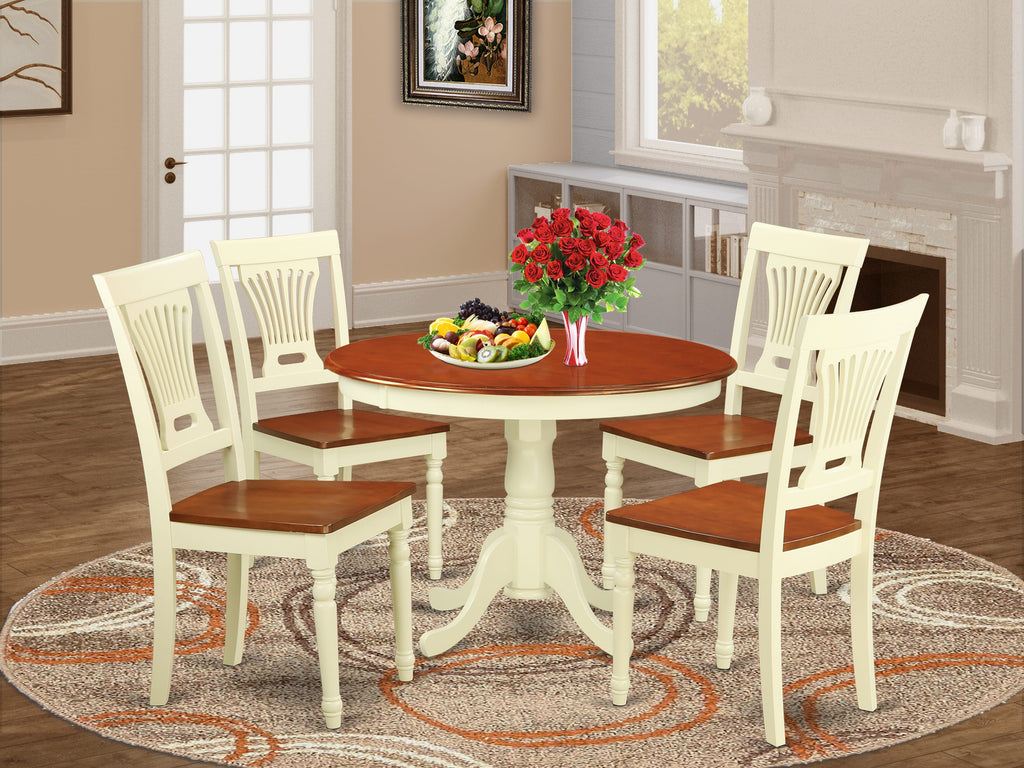 HLPL5-M67-G Dining Set with Round Table, Pedestal Base & 4 Chairs, 42-Inch, Buttermilk & Cherry