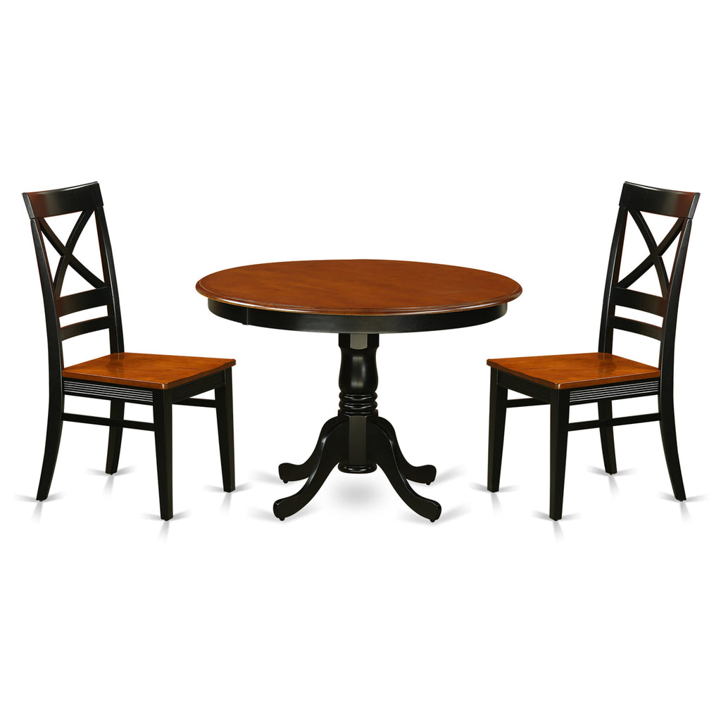 HLQU3-S0K-W Compact Dining Trio Set with Round Pedestal Table and Dual Wood Seating, 42x42 Inches, Black & Cherry Charm