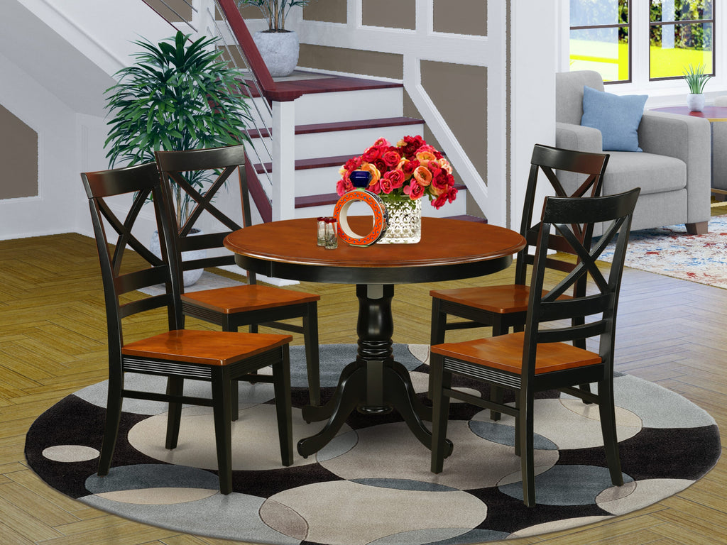 HLQU5-XNL-D Elegant 5-Piece Dining Set with 42 Round Pedestal Table & 4 Sleek Chairs, Dual-Tone Flair