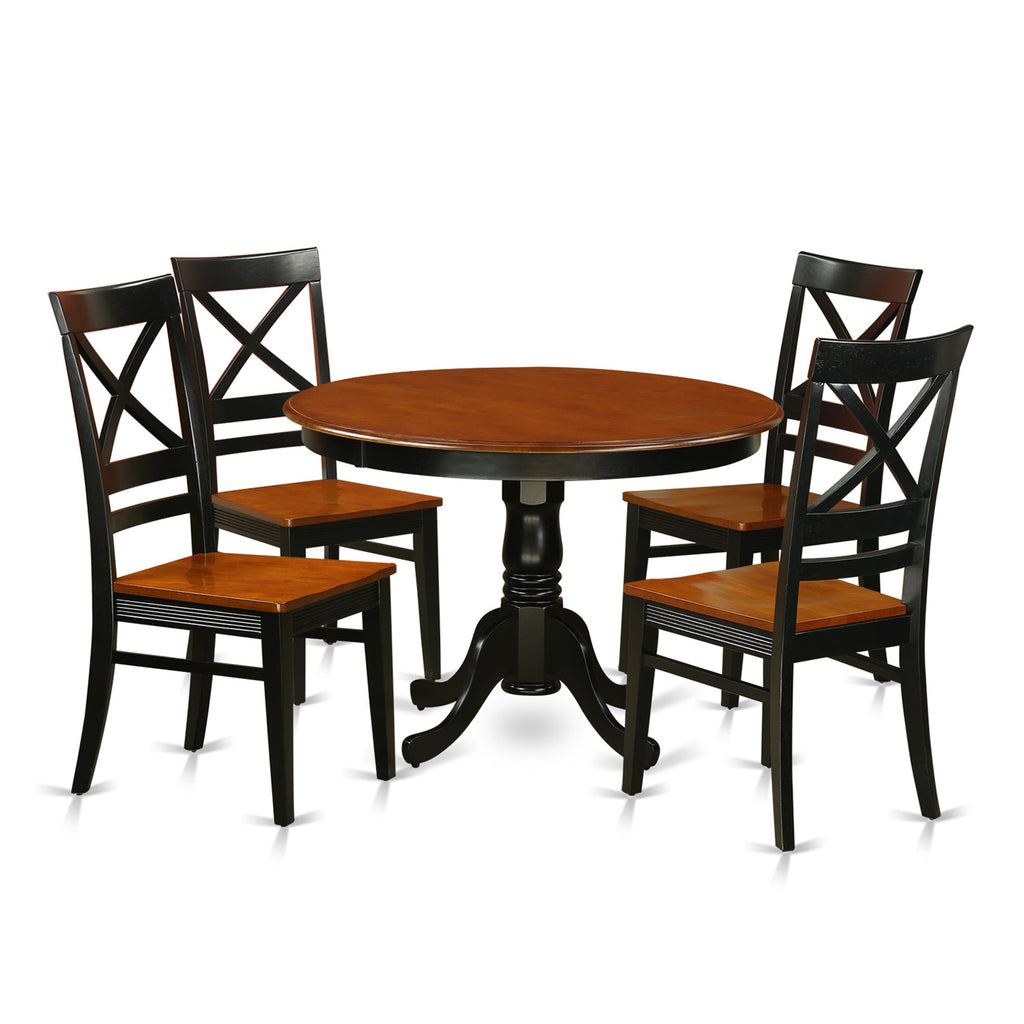 HLQU5-XNL-D Elegant 5-Piece Dining Set with 42 Round Pedestal Table & 4 Sleek Chairs, Dual-Tone Flair