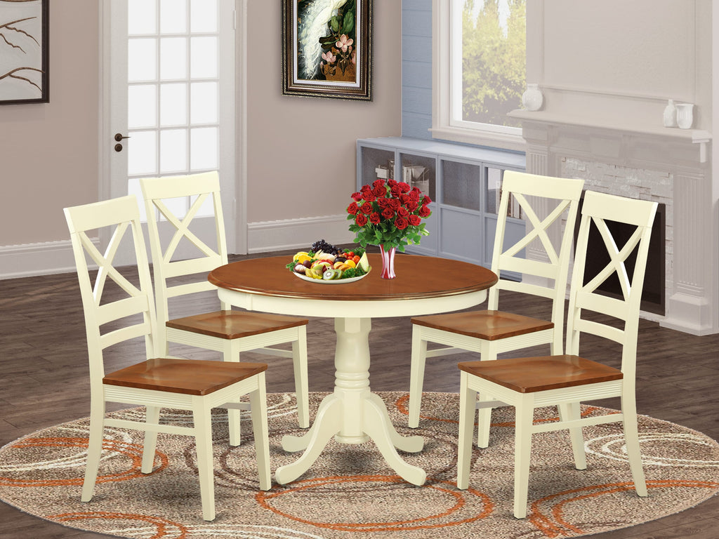 HLQU5-S6H-O Elegant Dining Ensemble Pedestal Table & Four Chairs, 42 Buttermilk Cherry