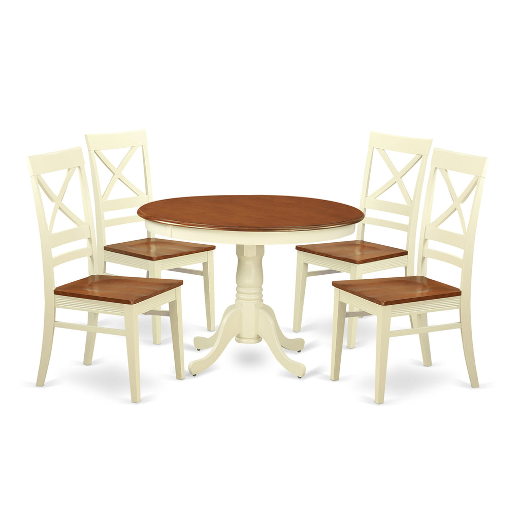 HLQU5-S6H-O Elegant Dining Ensemble Pedestal Table & Four Chairs, 42 Buttermilk Cherry
