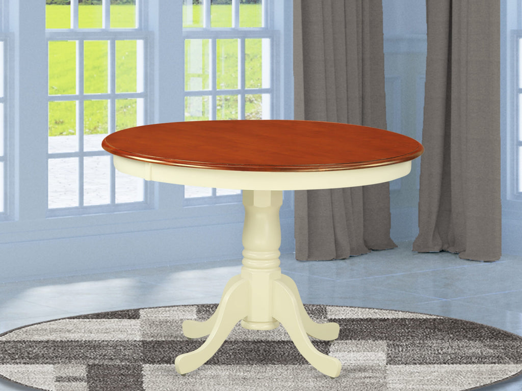 HLT-BQ8-YH Hartland 42 Round Wooden Table with Pedestal Base, Buttermilk & Cherry Finish