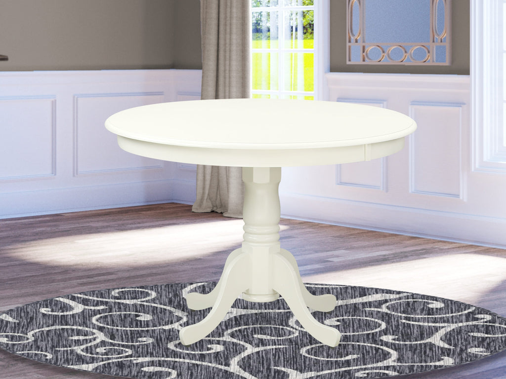 HLT-LDI-LC Hartland Stylish Round Kitchen Table with Pedestal Base, 42x42, Linen White Finish
