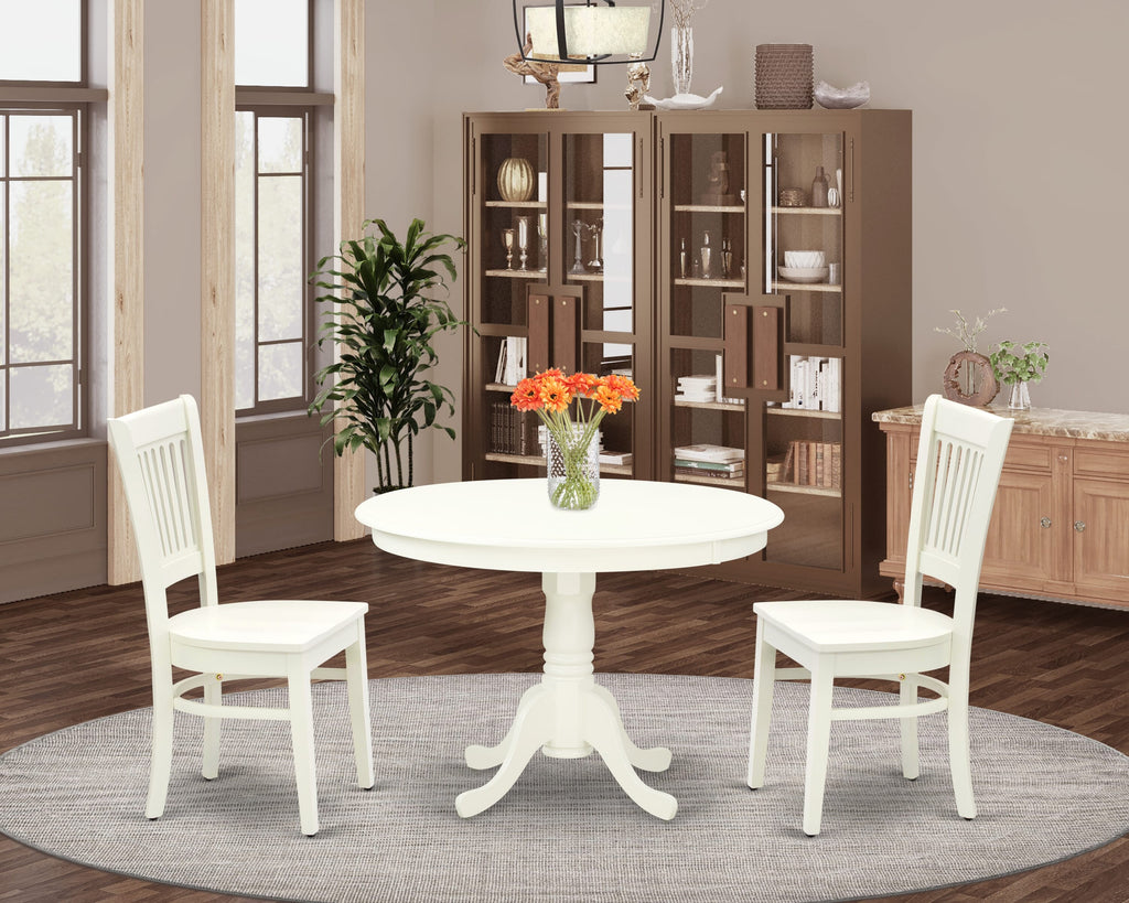 HLVA3-TOZ-H 3-Piece Dining Ensemble with Round Pedestal Table and Chairs, 42x42, White