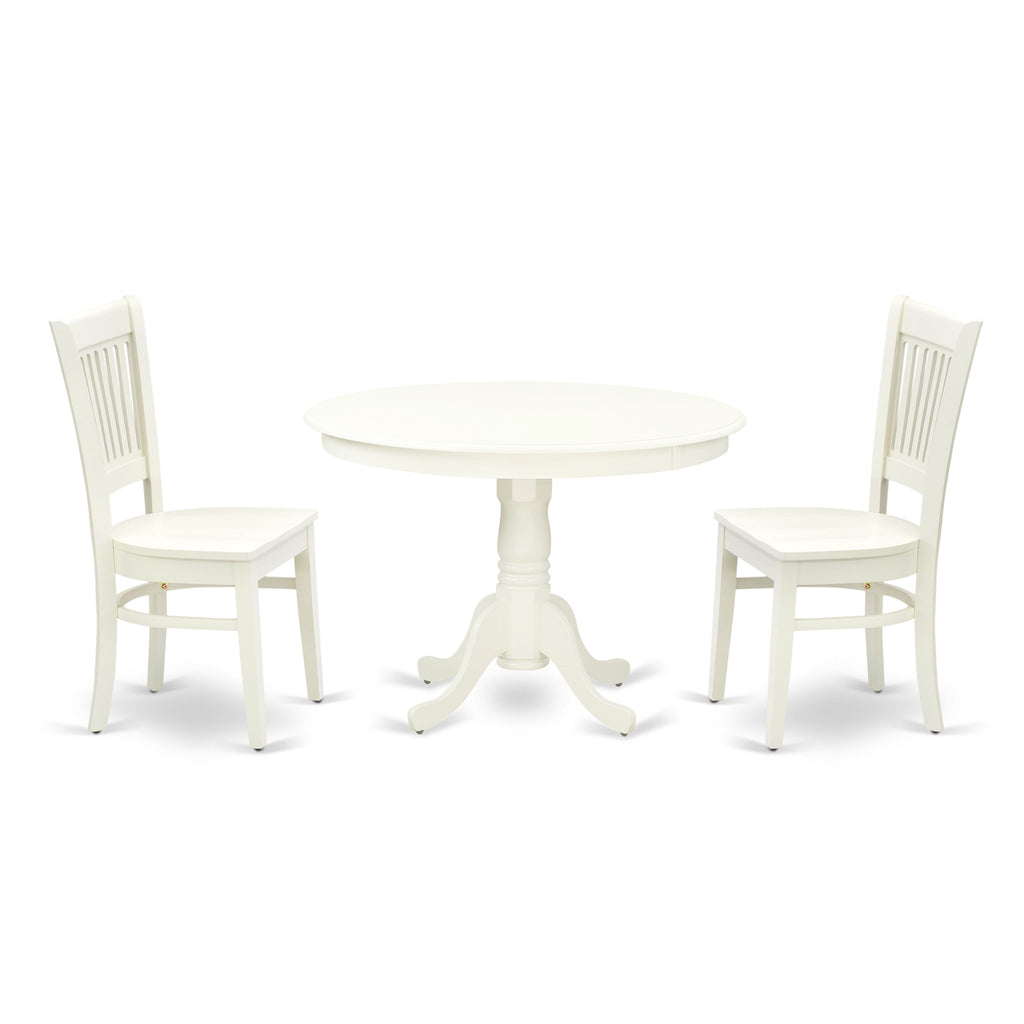 HLVA3-TOZ-H 3-Piece Dining Ensemble with Round Pedestal Table and Chairs, 42x42, White