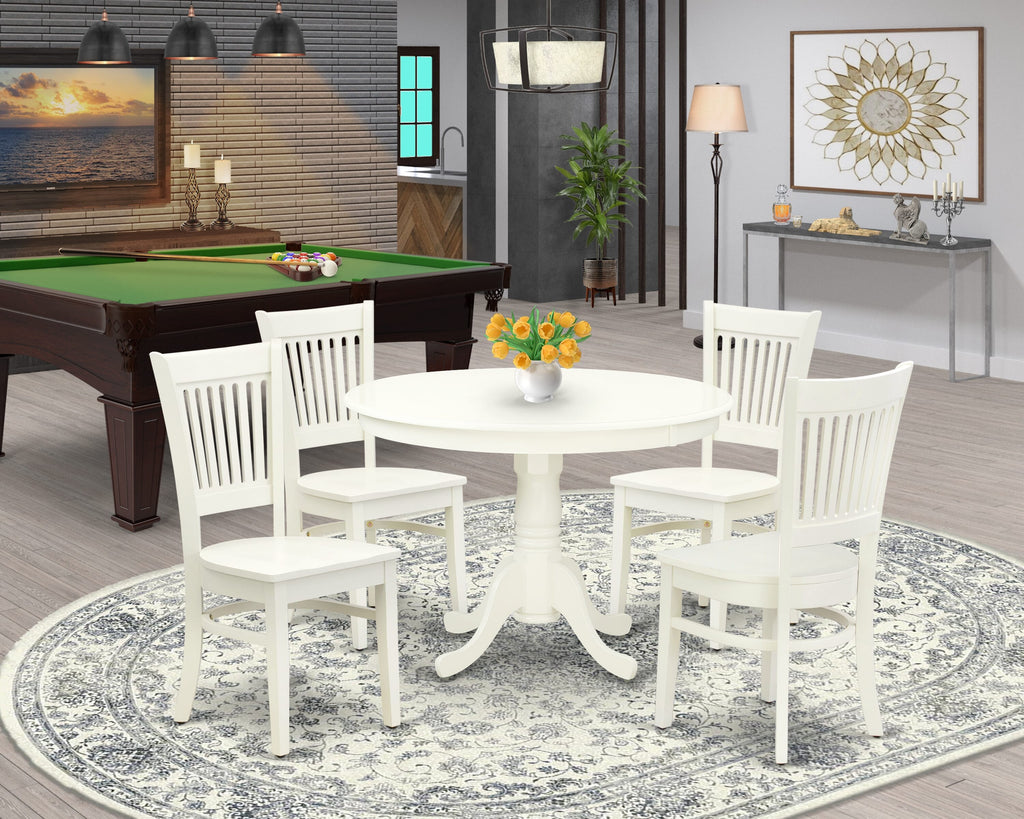 HLVA5-904-0 Elegant 5-Piece Dining Suite Round Table & Chairs Set in Soft White, 42-Inch