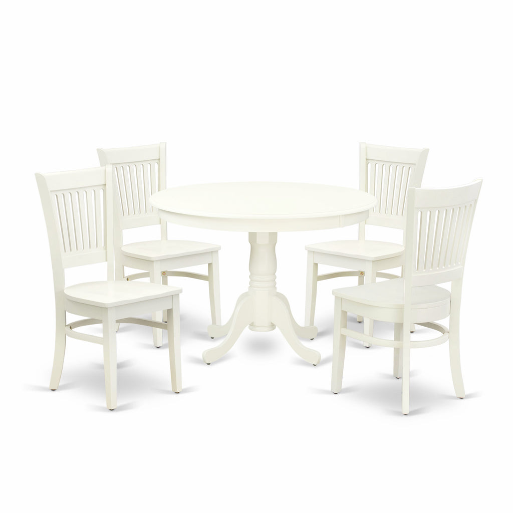 HLVA5-904-0 Elegant 5-Piece Dining Suite Round Table & Chairs Set in Soft White, 42-Inch