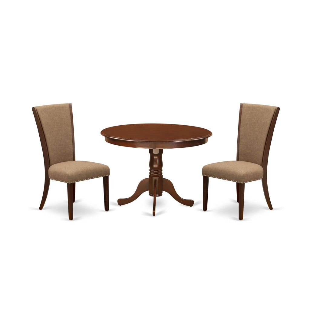 HLVE3-47J-CX Elegant 3 Piece Dining Ensemble with Pedestal Table & 2 Sable Linen Chairs, 42 Linen White