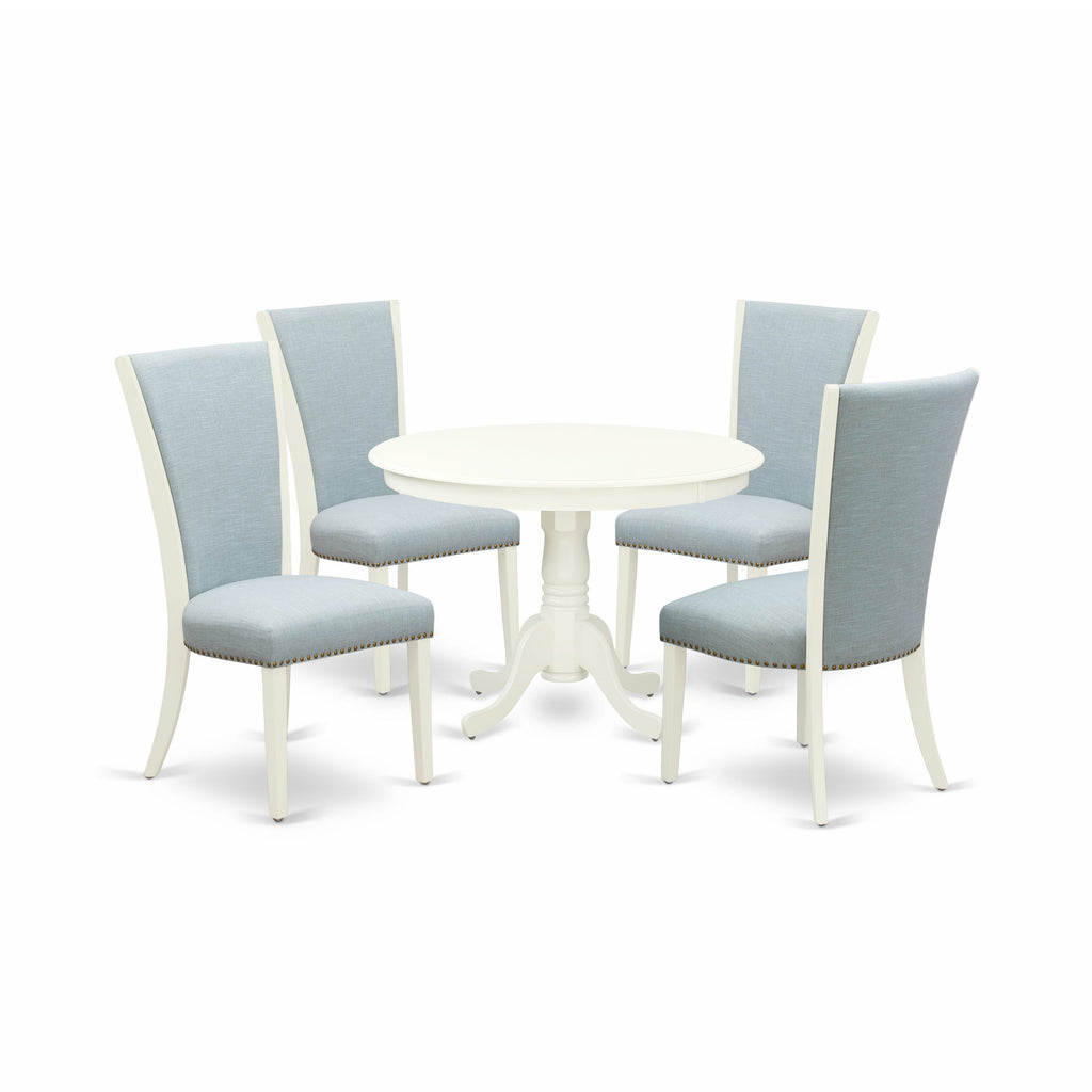 HLVE5-XPL-HQ Exquisite 5 Piece Dining Set Featuring a Round Table and 4 Luxe Blue Chairs