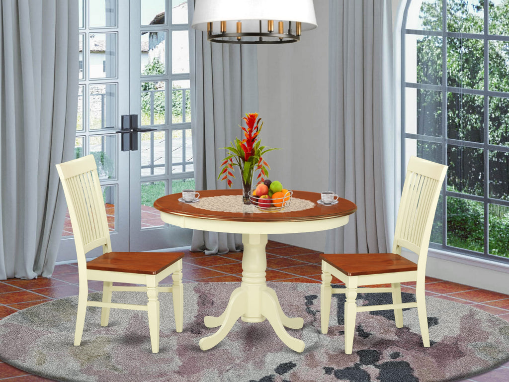 HLWE3-78J-1 Cozy 3-Piece Set with Round Table and 2 Chairs for Compact Dining, 42 Buttermilk-Cherry Style