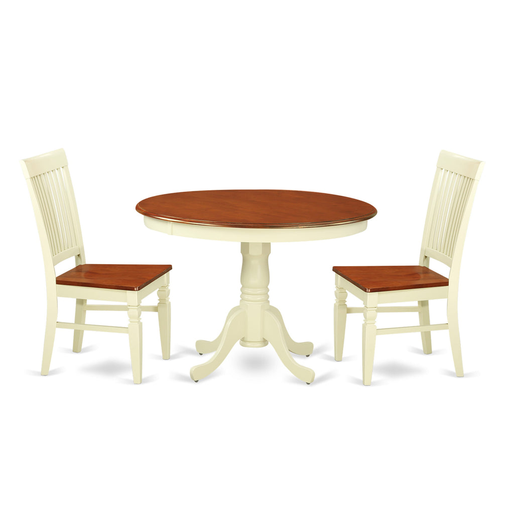 HLWE3-78J-1 Cozy 3-Piece Set with Round Table and 2 Chairs for Compact Dining, 42 Buttermilk-Cherry Style
