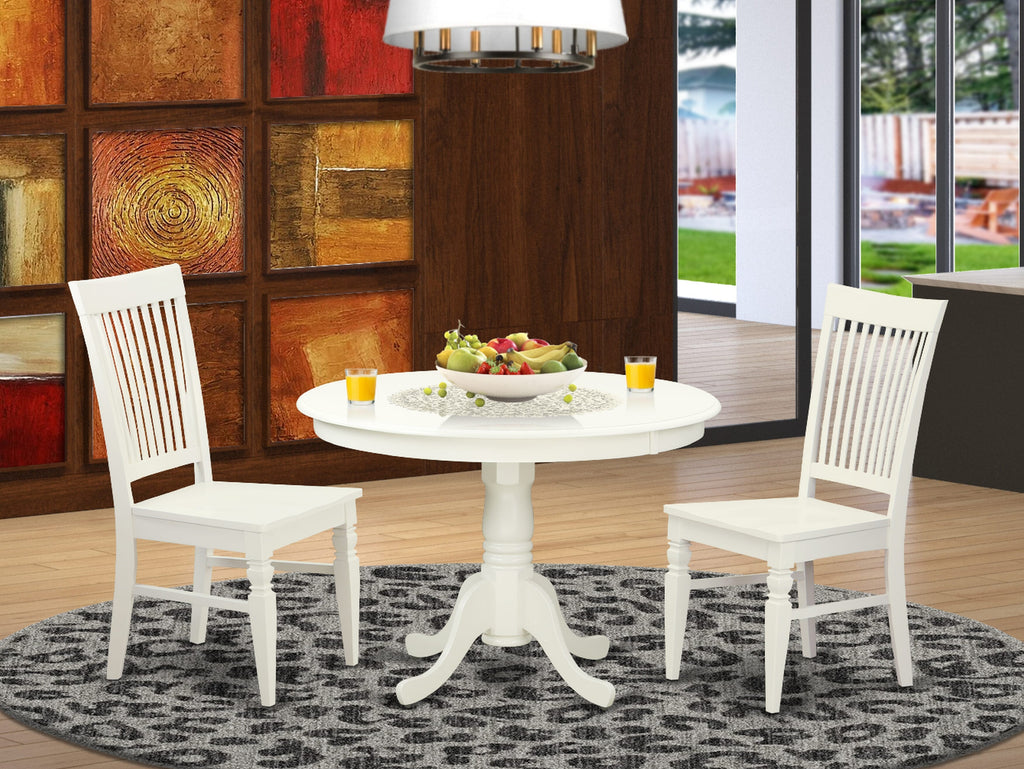 HLWE3-W78-D Elegant Round Dinette Set for Cozy Areas, Includes 3 Pieces Pedestal Table and Two Chairs, Linen White