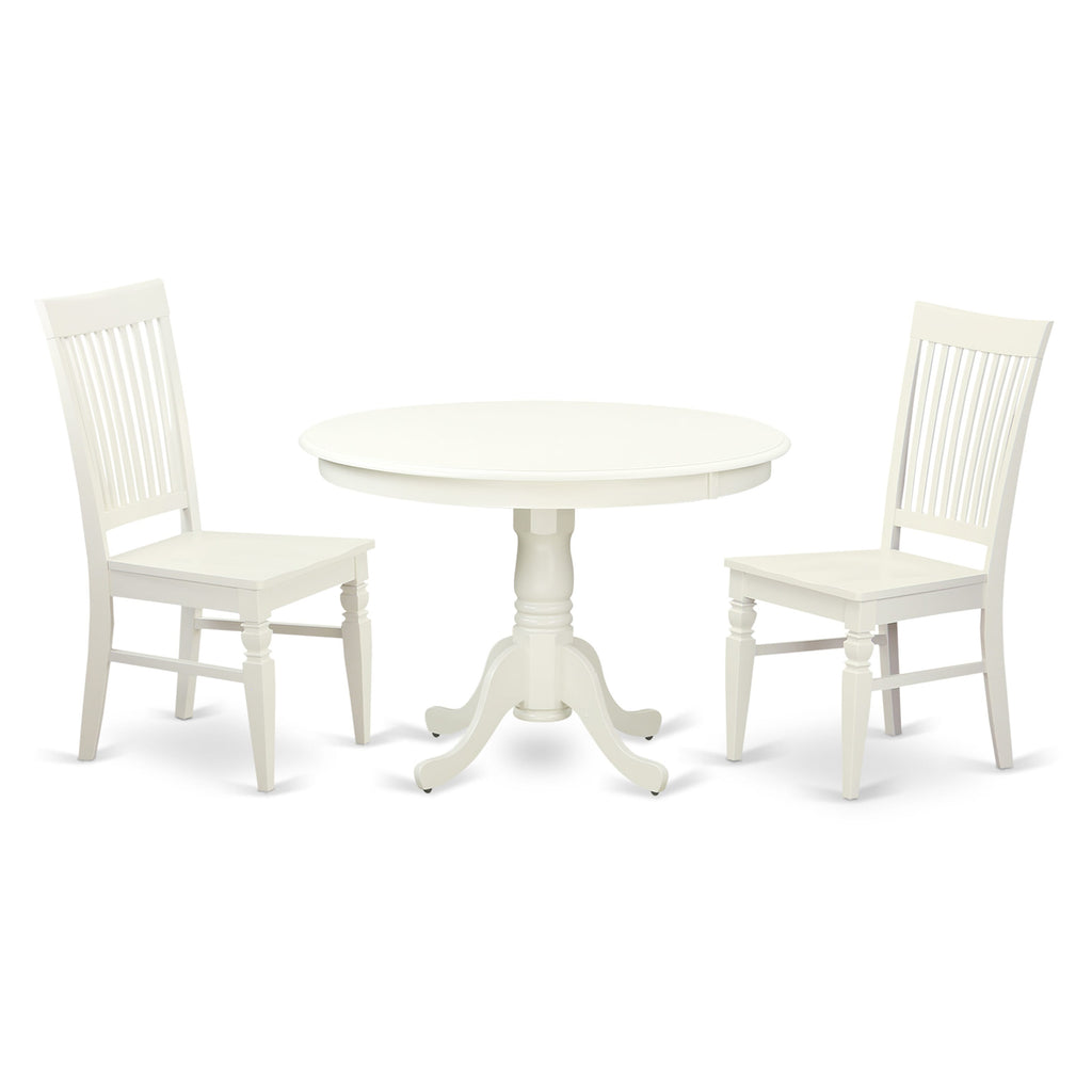 HLWE3-W78-D Elegant Round Dinette Set for Cozy Areas, Includes 3 Pieces Pedestal Table and Two Chairs, Linen White
