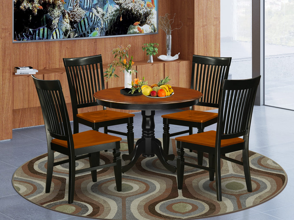 HLWE5 Dining Set 5-Piece Contemporary Dining Ensemble with Circular Wooden Table & 4 Chic Chairs, Black & Cherry Finish, 42'' Diameter