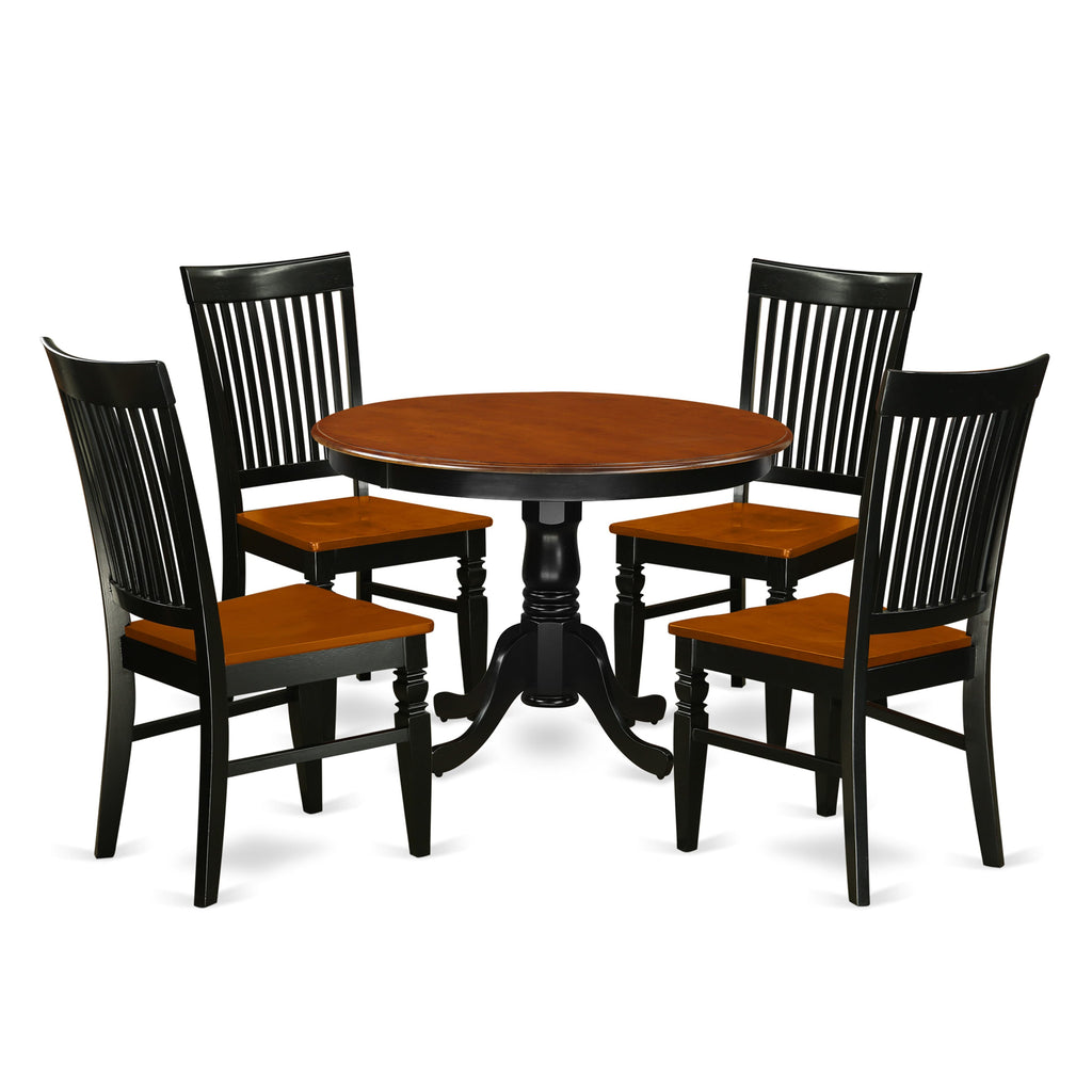 HLWE5 Dining Set 5-Piece Contemporary Dining Ensemble with Circular Wooden Table & 4 Chic Chairs, Black & Cherry Finish, 42'' Diameter