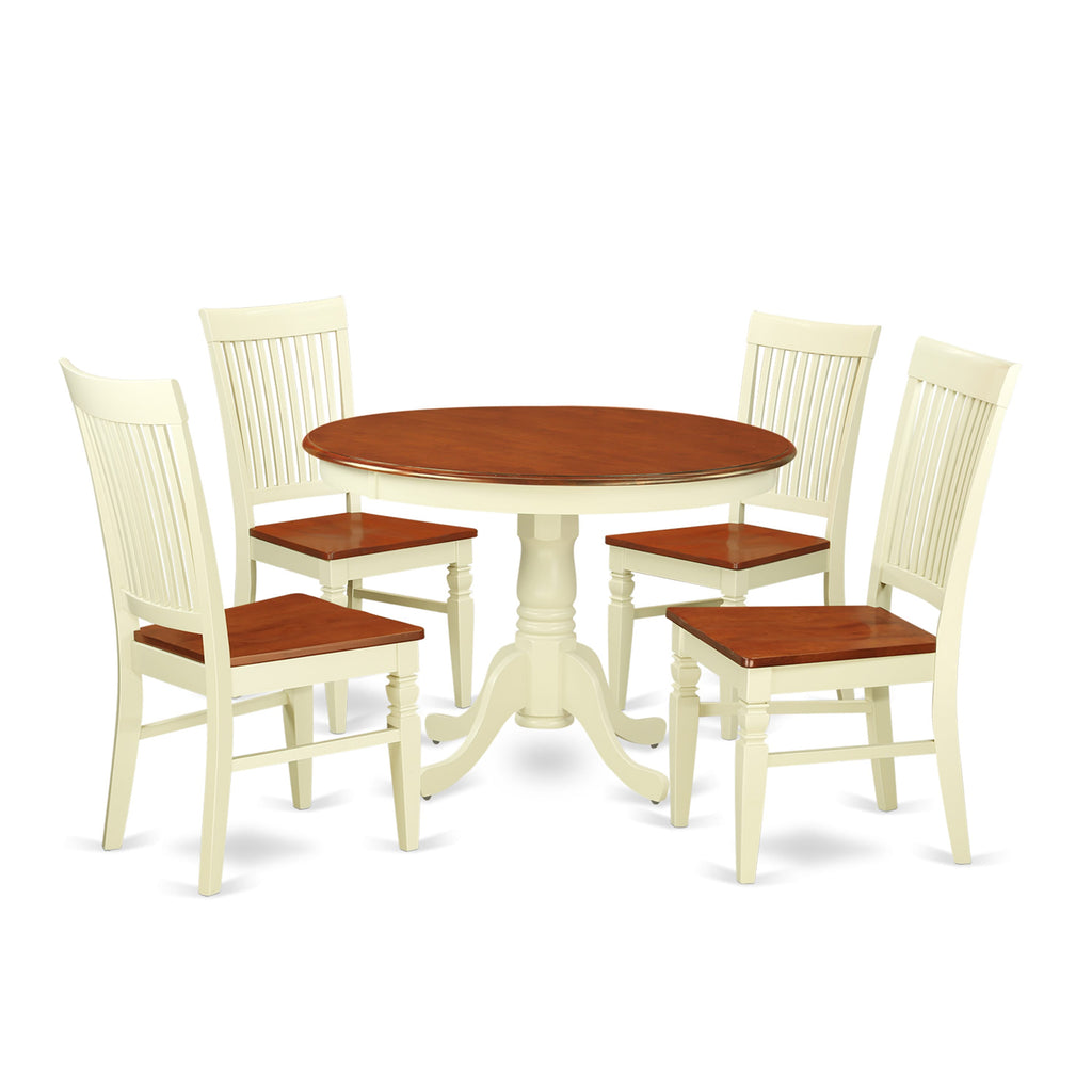 HLWE5-CM9-W - Chic 5-Piece Pedestal Dining Set with Round Table and 4 Chairs in Dual Finish