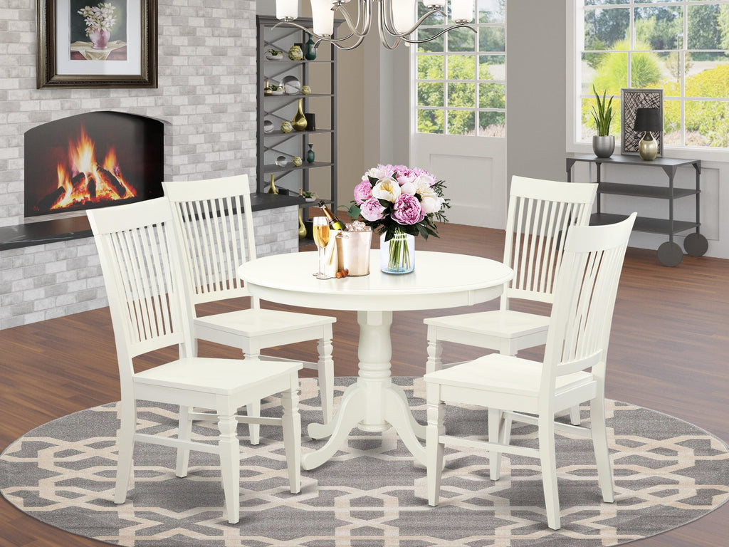 HLWE5-5GN-6 5 Piece Dining Furniture Set in Soft Ivory with Round Table and Elegant Chairs, 42x42 Inch