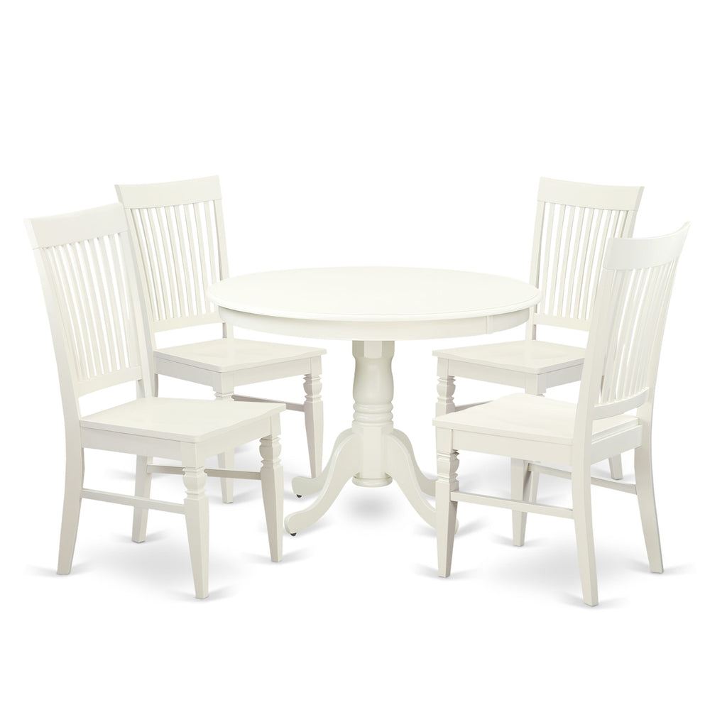 HLWE5-5GN-6 5 Piece Dining Furniture Set in Soft Ivory with Round Table and Elegant Chairs, 42x42 Inch