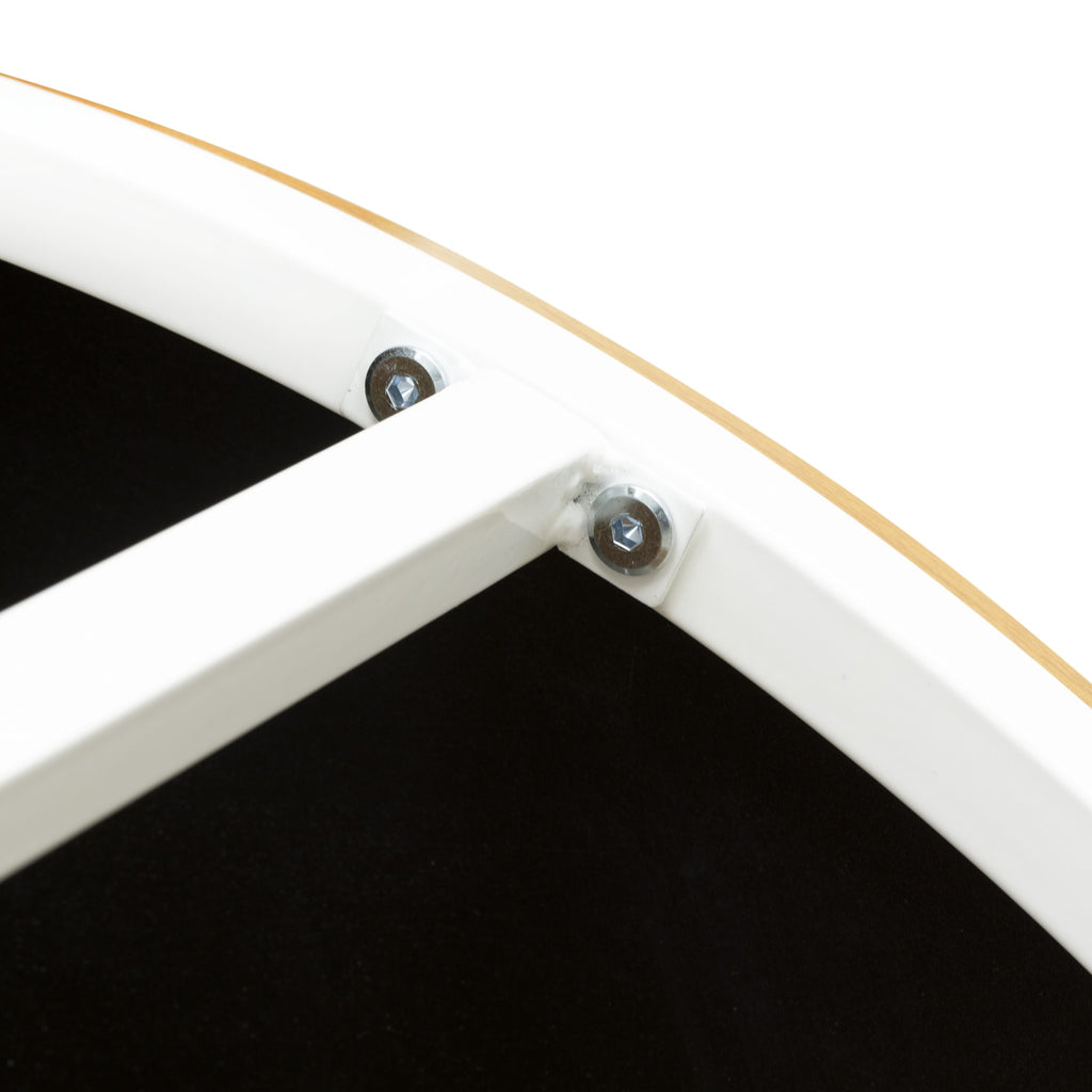 HRCTWWJ Round Mid Century Living Room Coffee Table with Dual Tiers and Elegant Design, 35-Inch, White Frame and Brown Surface