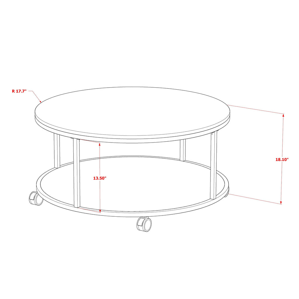 HRCTWWJ Round Mid Century Living Room Coffee Table with Dual Tiers and Elegant Design, 35-Inch, White Frame and Brown Surface