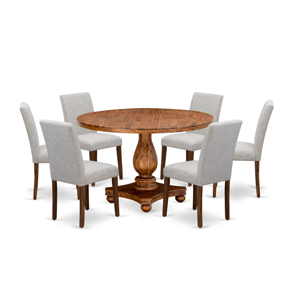 I2AB7-MFR Complete 7-Piece Round Dining Set with Pedestal Table & Linen Chairs in Walnut Finish