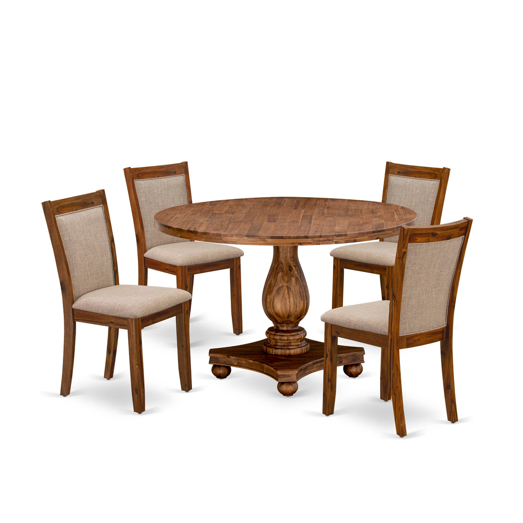 I2MZ5-KB7 5 Piece Elegant Dining Suite with Round Pedestal Table and Four Upholstered Chairs, 48 Antique Finish