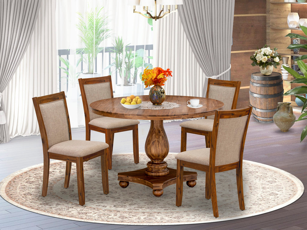 I2MZ5-KB7 5 Piece Elegant Dining Suite with Round Pedestal Table and Four Upholstered Chairs, 48 Antique Finish