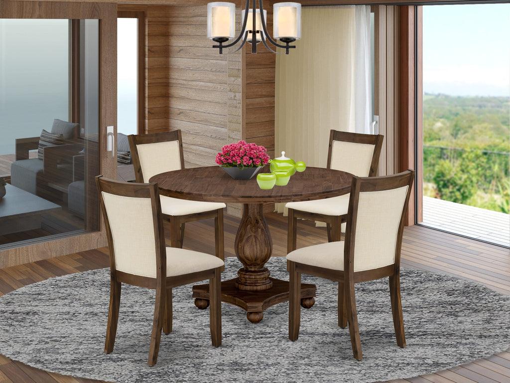 I2MZ5-WG-6M Dining Set Includes Round Pedestal Table & 4 Beige Fabric Chairs, 48 Antique Walnut