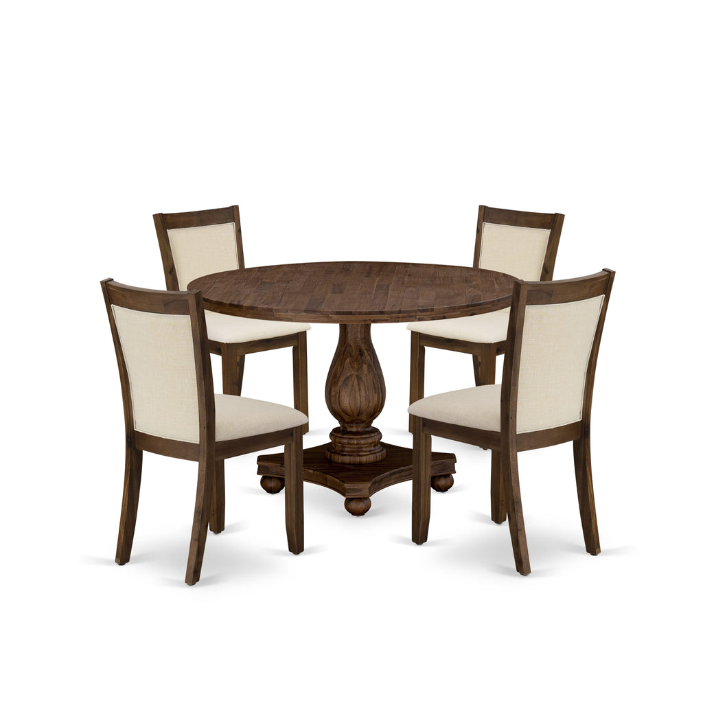 I2MZ5-WG-6M Dining Set Includes Round Pedestal Table & 4 Beige Fabric Chairs, 48 Antique Walnut