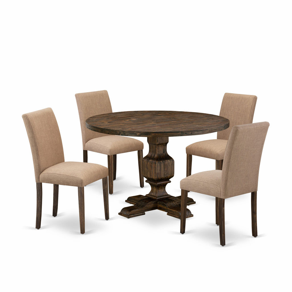 Dining Set with Pedestal & Light Sable Chairs I3AB5-U35 - 5 Piece Jacobean Round Table, 4 Parsons Seats