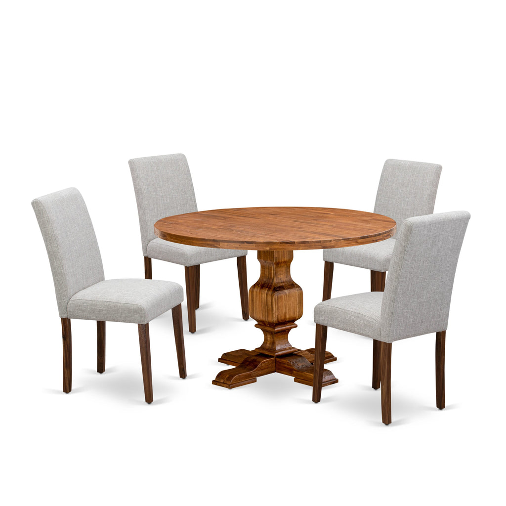 I3AB5-W2Q Invites You 5-Piece Dining Ensemble with Round Table & Cozy Chairs for an Antique Walnut Charm