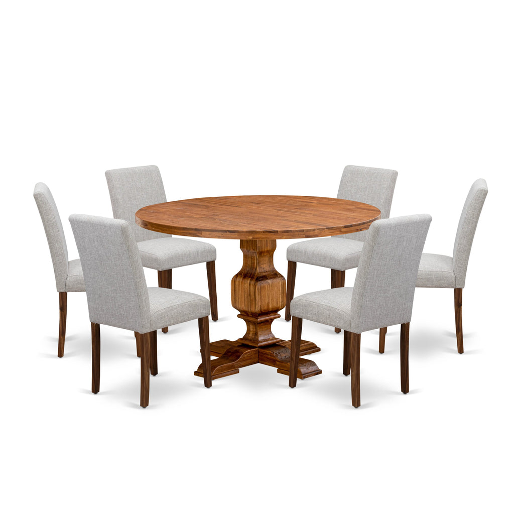 I3AB7-97I 7-Piece Dining Ensemble with Circular Table and Doeskin Chairs, Antique Walnut Finish