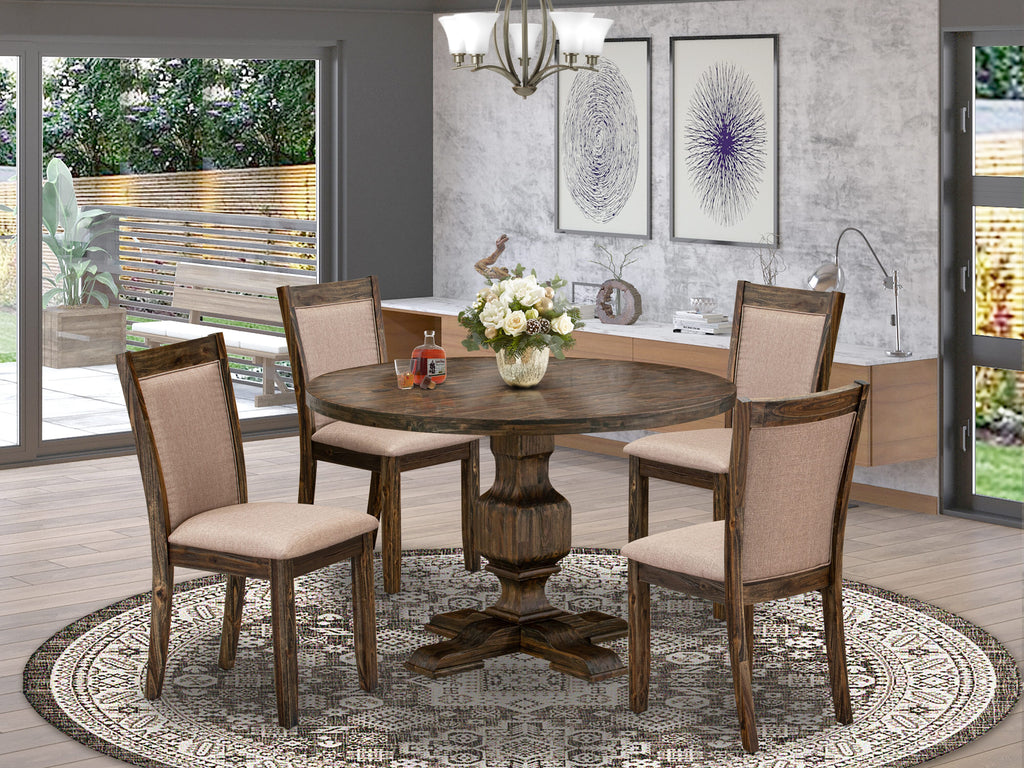 5 Piece Dining Ensemble I3MZ5 in Distressed Jacobean - Round Table and Dark Parson Chairs for Four