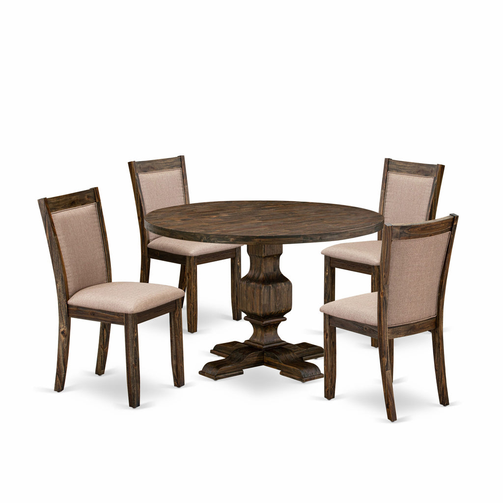 5 Piece Dining Ensemble I3MZ5 in Distressed Jacobean - Round Table and Dark Parson Chairs for Four