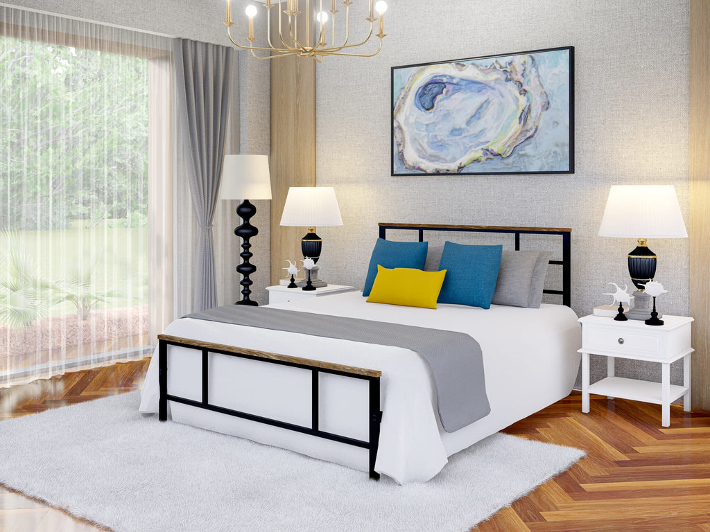 IGFBBJG Modern Lavish Full Size Bed with Sturdy Metal Legs - Elegant Black Finish with Coating