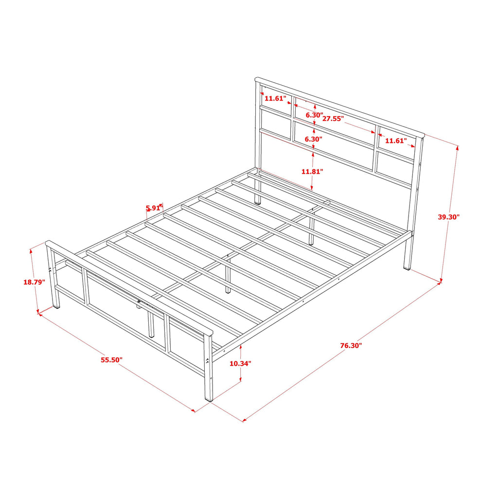 IGFBBJG Modern Lavish Full Size Bed with Sturdy Metal Legs - Elegant Black Finish with Coating