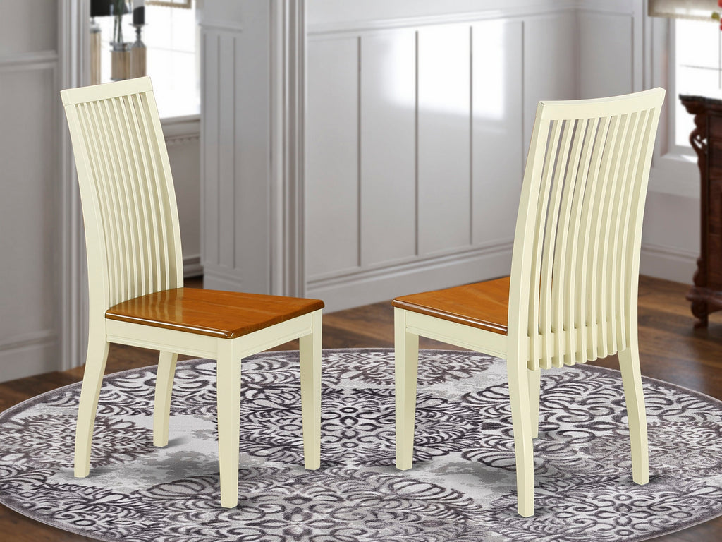 IPC-BLR-P Ipswich Dining Chairs with Slatted Backrest and Wooden Seats, Pair in Buttermilk & Cherry Finish