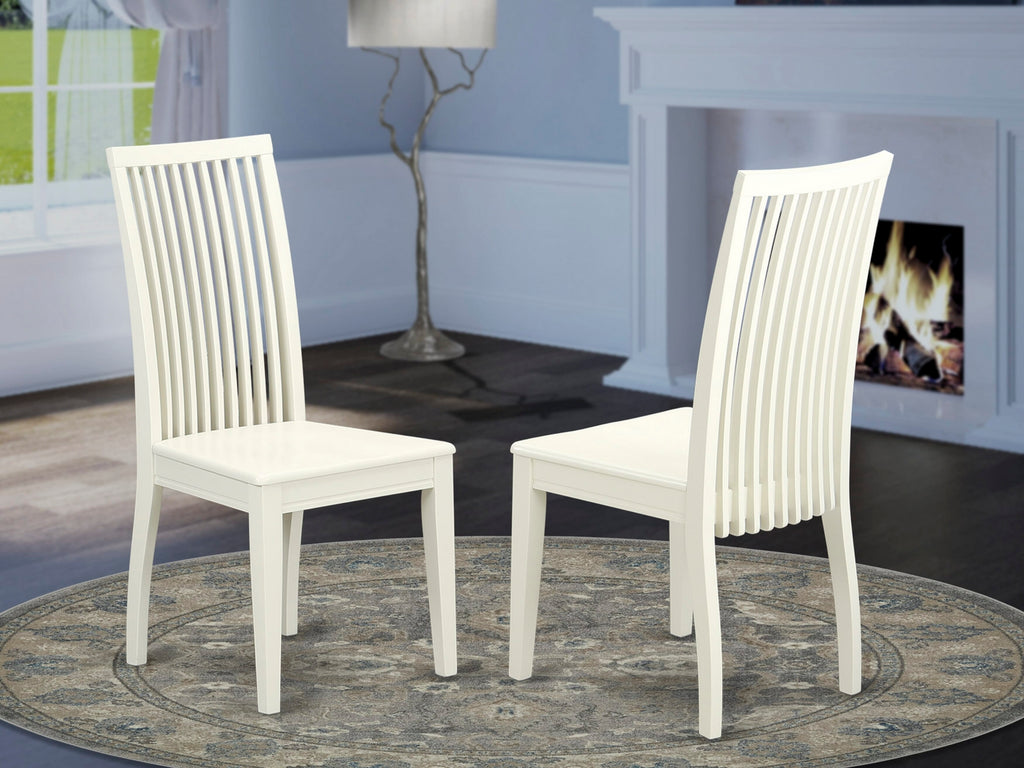 IPC-LNE-7 Elegant Linen White Kitchen Dining Chairs Pair with Slat Back Wooden Seat Design