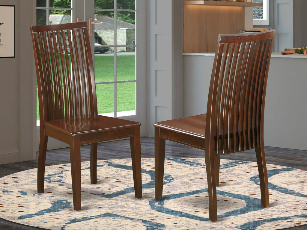 IPC-MQ8-Q Ipswich Dining Chairs Pair Wooden Seat Kitchen Chairs with Slatted Back, Rich Mahogany