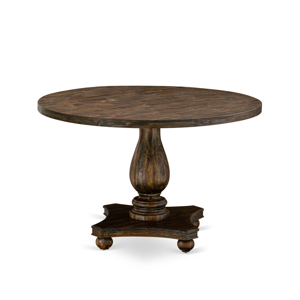 I2VE7-8KH Dining Set Elegant Round Pedestal Table & 6 Luxurious Chairs in Distressed Jacobean Finish