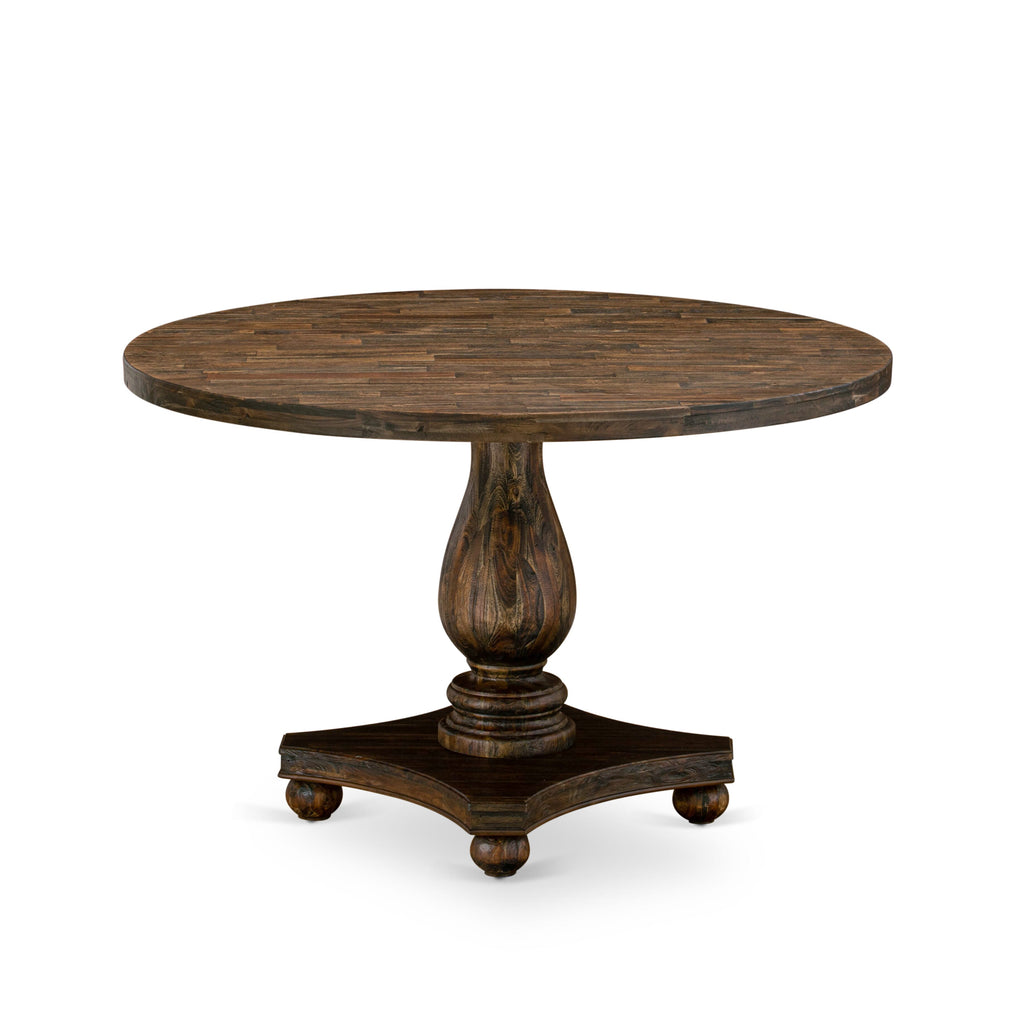 I2VE7-8KH Dining Set Elegant Round Pedestal Table & 6 Luxurious Chairs in Distressed Jacobean Finish