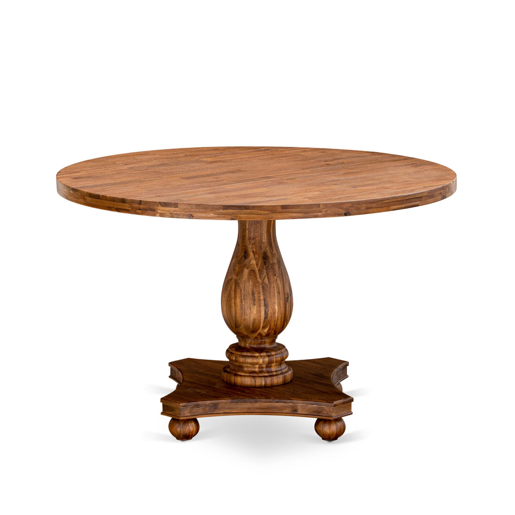 5-piece Dining Set I2X25-Y4-TY with Round Antique Walnut Table and 4 Texture Faux Leather Chairs