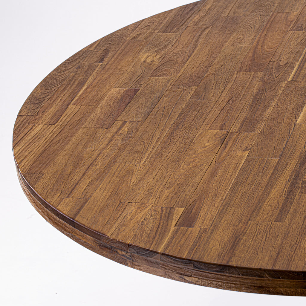 IR2-04-3T Rustic Round Dining Table - Pedestal Base Design in Antique Walnut with Sandblasting Finish, 48x48