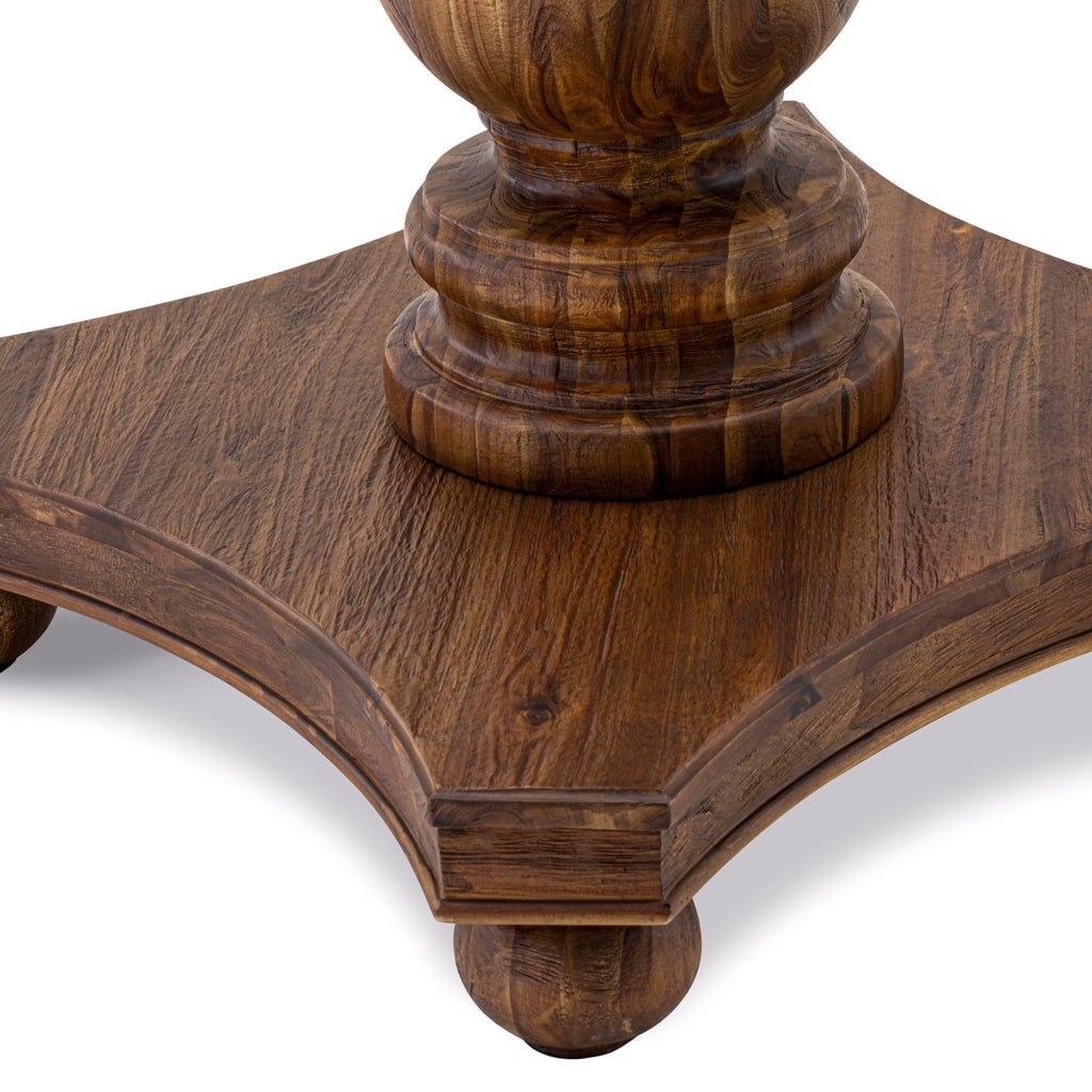 IR2-04-3T Rustic Round Dining Table - Pedestal Base Design in Antique Walnut with Sandblasting Finish, 48x48