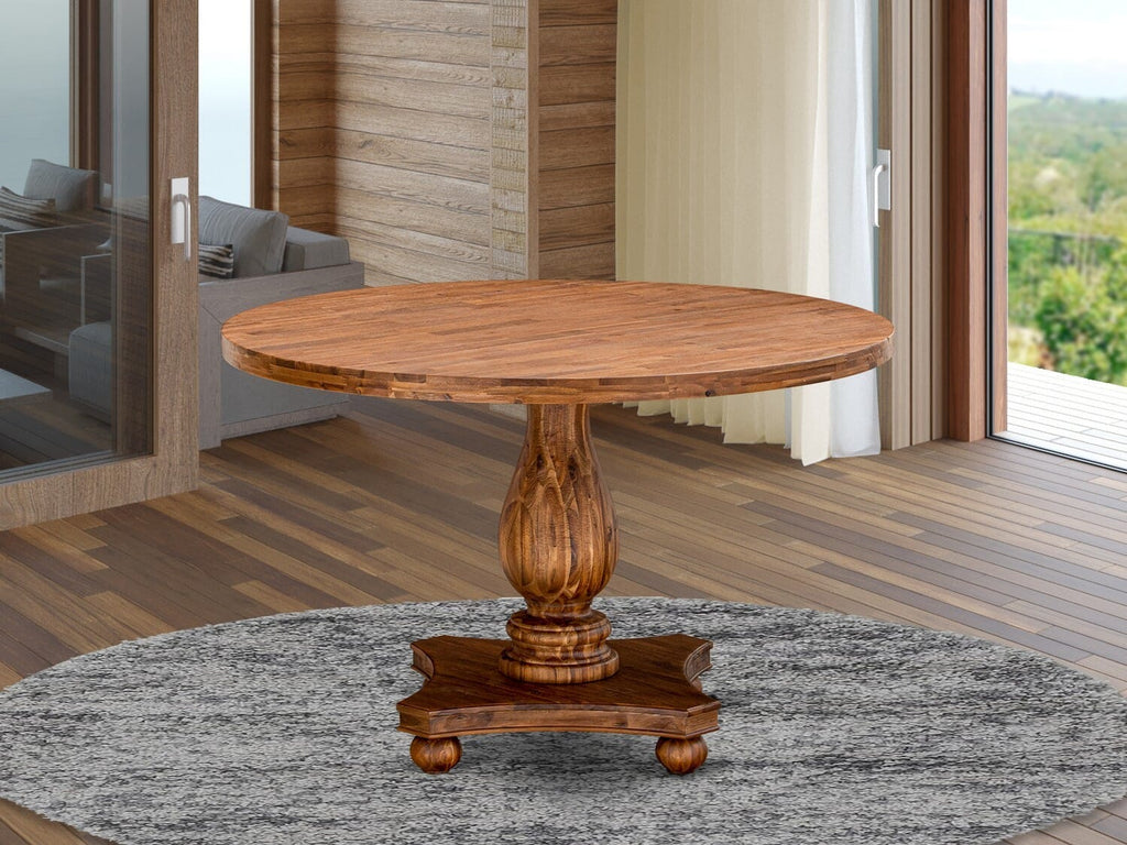 IR2-04-3T Rustic Round Dining Table - Pedestal Base Design in Antique Walnut with Sandblasting Finish, 48x48