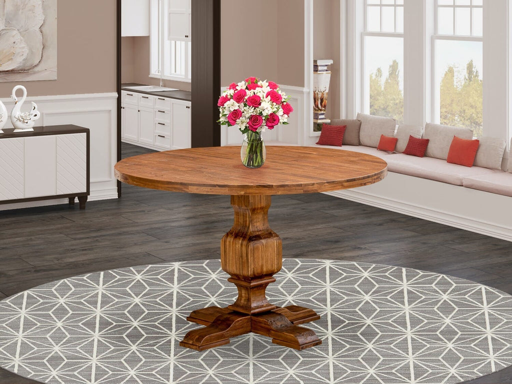 IR3-0V-KM Round Dining Table with Pedestal Base, Antique Sandblasting Walnut, 48-Inch Diameter