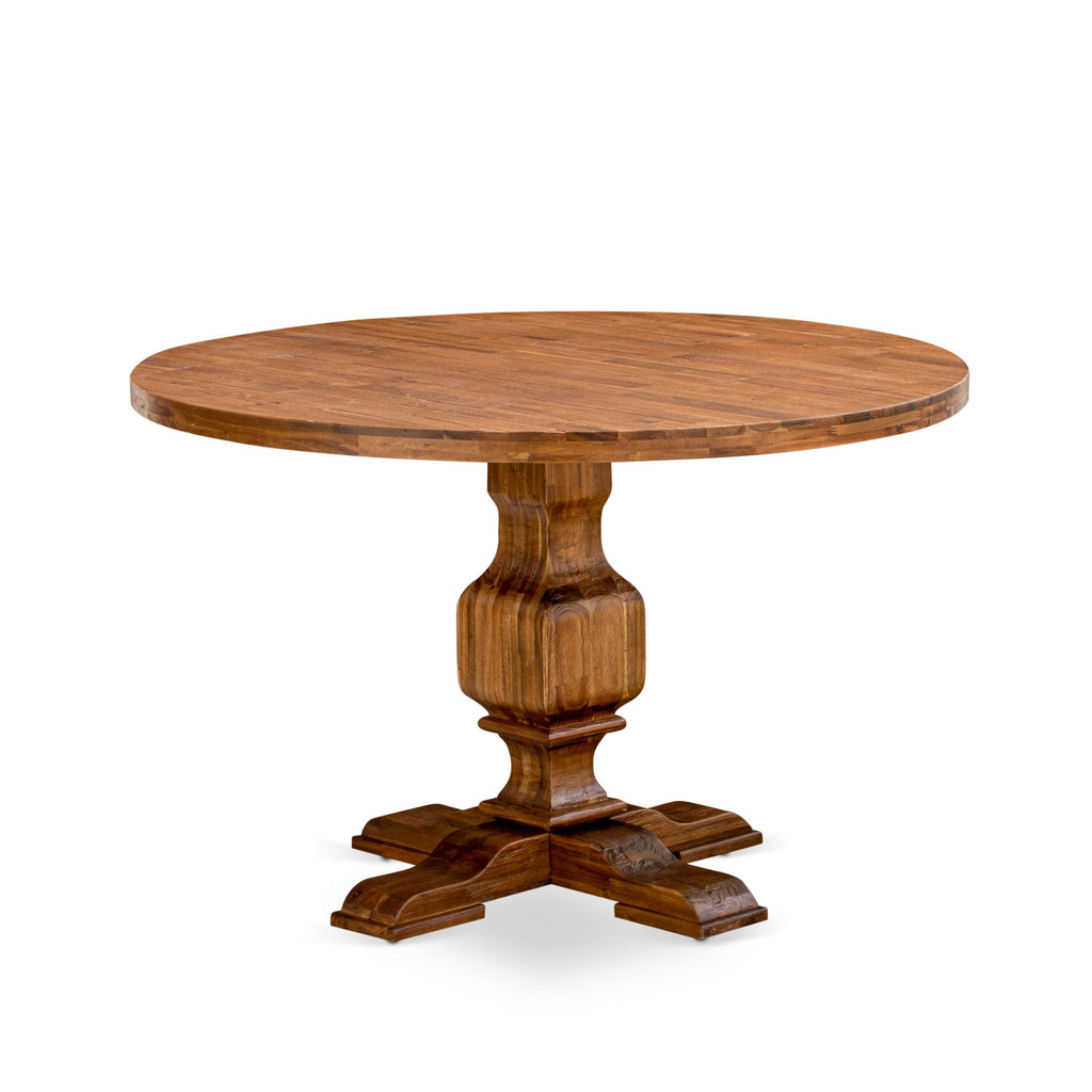 I3MZ5-0R4 5-Piece Contemporary Dining Ensemble Featuring Pedestal Table & Light Tan Upholstery Chairs