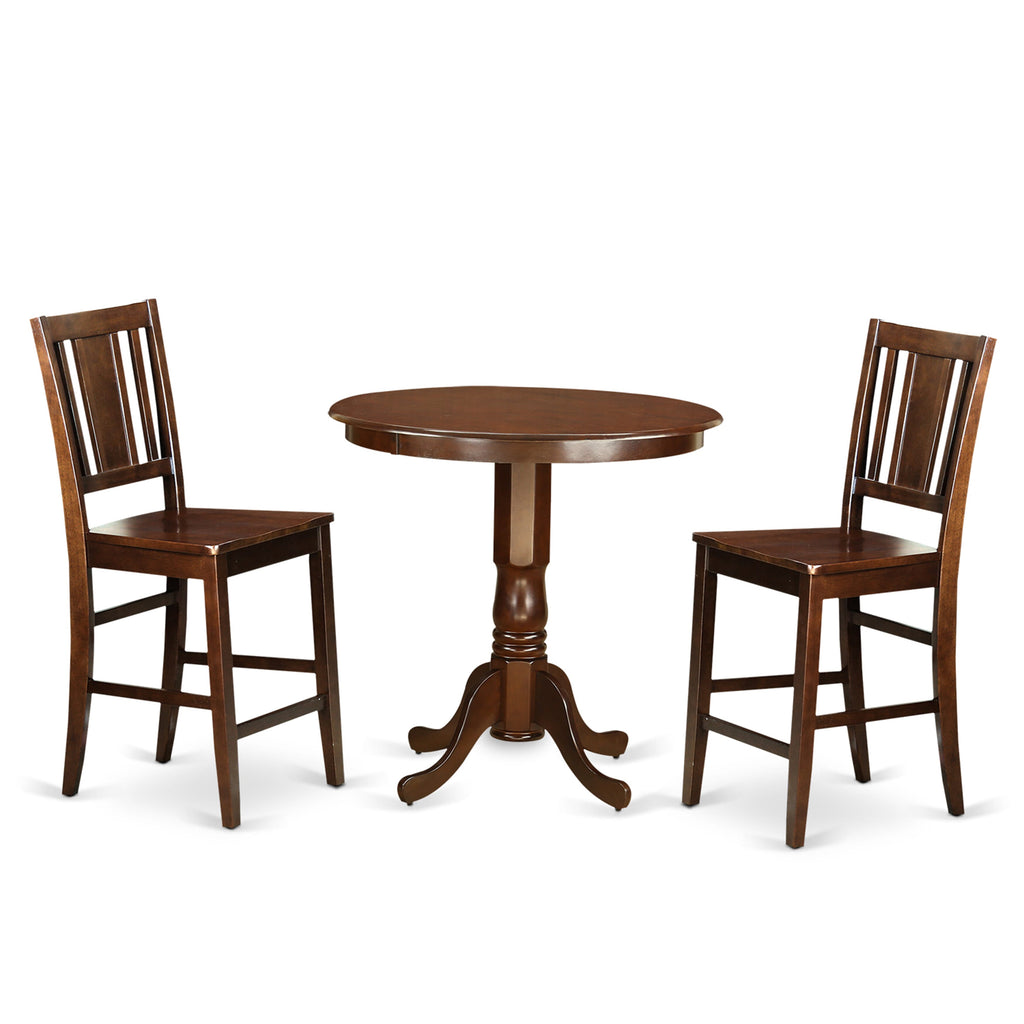 JABU3-BWA-4 3-Piece Counter-High Dining Ensemble with Round Pedestal Table & Pair of Chairs, 36x36 in, Mahogany Charm